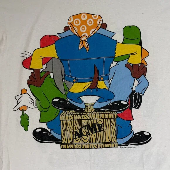 Vintage 1993 White Looney Tunes Hip-Hop XL Graphic T-Shirt- Taz Bugs Daffy -GUC - Picture 8 of 11